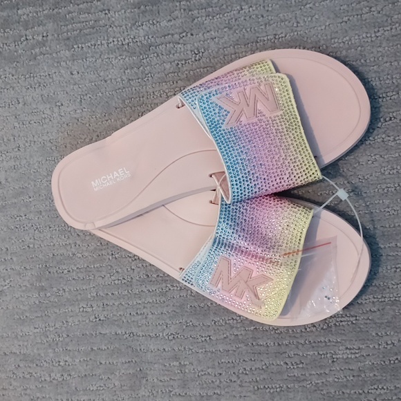 Michael Kors MK Sequined Rainbow Embellished Slide Sandal Women’s Size 9 W/Flaw - Picture 5 of 15